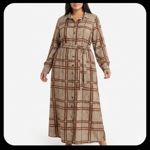 Chocolate Brown Plaid Dress Womens‎ 4X Plus Size Chiffon Career Wedding Guest